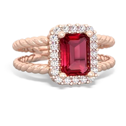 Lab Ruby Rope Split Band 14K Rose Gold ring R2628