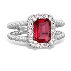 Lab Ruby Rope Split Band 14K White Gold ring R2628