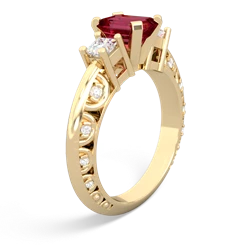 Lab Ruby Art Deco Diamond 7X5 Emerald-Cut Engagement 14K Yellow Gold ring R20017EM