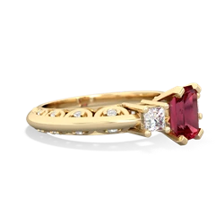 Lab Ruby Art Deco Diamond 7X5 Emerald-Cut Engagement 14K Yellow Gold ring R20017EM