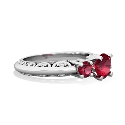 Lab Ruby Art Deco Eternal Embrace Engagement 14K White Gold ring C2003