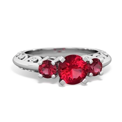 Lab Ruby Art Deco Eternal Embrace Engagement 14K White Gold ring C2003