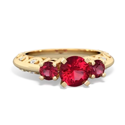 Lab Ruby Art Deco Eternal Embrace Engagement 14K Yellow Gold ring C2003