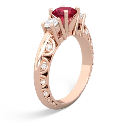 Lab Ruby Art Deco Diamond 6Mm Round Engagment 14K Rose Gold ring R2003