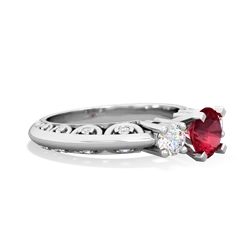 Lab Ruby Art Deco Diamond 6Mm Round Engagment 14K White Gold ring R2003