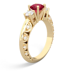 Lab Ruby Art Deco Diamond 6Mm Round Engagment 14K Yellow Gold ring R2003