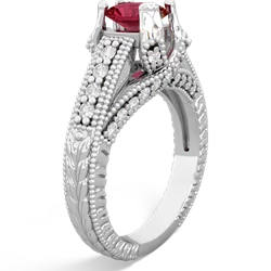 Lab Ruby Antique Style Milgrain Diamond 14K White Gold ring R2028