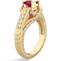 Lab Ruby Antique Style Milgrain Diamond 14K Yellow Gold ring R2028