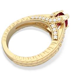 Lab Ruby Antique Style Milgrain Diamond 14K Yellow Gold ring R2028