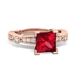 Lab Ruby Sparkling Tiara 6Mm Princess 14K Rose Gold ring R26296SQ