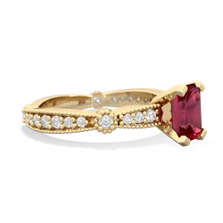 Lab Ruby Sparkling Tiara 7X5mm Emerald-Cut 14K Yellow Gold ring R26297EM