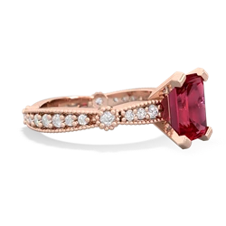 Lab Ruby Sparkling Tiara 8X6 Emerald-Cut 14K Rose Gold ring R26298EM