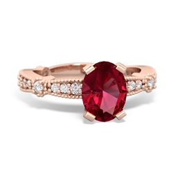 Lab Ruby Sparkling Tiara 8X6 Oval 14K Rose Gold ring R26298VL