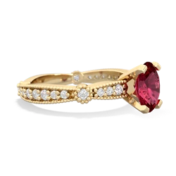 Lab Ruby Sparkling Tiara 8X6 Oval 14K Yellow Gold ring R26298VL