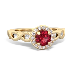 Lab Ruby Infinity Halo Engagement 14K Yellow Gold ring R26315RH