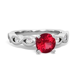 Lab Ruby Infinity 6Mm Round Engagement 14K White Gold ring R26316RD