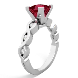 Lab Ruby Infinity 6Mm Princess Engagement 14K White Gold ring R26316SQ