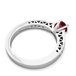 Lab Ruby Art Deco Engagement 5Mm Round 14K White Gold ring R26355RD