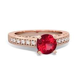 Lab Ruby Art Deco Engagement 6Mm Round 14K Rose Gold ring R26356RD