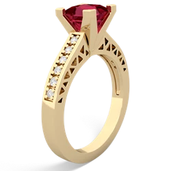 Lab Ruby Art Deco Engagement 6Mm Princess 14K Yellow Gold ring R26356SQ