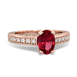 Lab Ruby Art Deco Engagement 7X5mm Oval 14K Rose Gold ring R26357VL