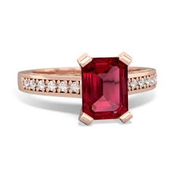 Lab Ruby Art Deco Engagement 8X6mm Emerald-Cut 14K Rose Gold ring R26358EM