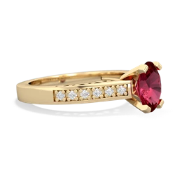 Lab Ruby Art Deco Engagement 8X6mm Oval 14K Yellow Gold ring R26358VL