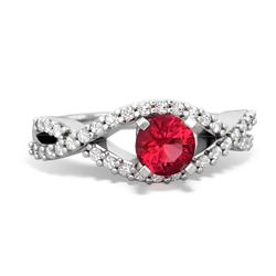 Lab Ruby Diamond Twist 5Mm Round Engagment  14K White Gold ring R26405RD