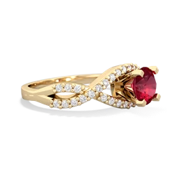 Lab Ruby Diamond Twist 6Mm Round Engagment  14K Yellow Gold ring R26406RD