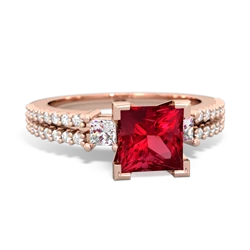 Lab Ruby Classic 6Mm Princess Engagement 14K Rose Gold ring R26436SQ