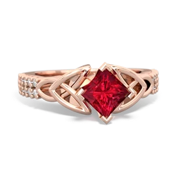 Lab Ruby Celtic Knot 5Mm Square Engagement 14K Rose Gold ring R26445SQ