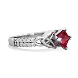 Lab Ruby Celtic Knot 5Mm Square Engagement 14K White Gold ring R26445SQ