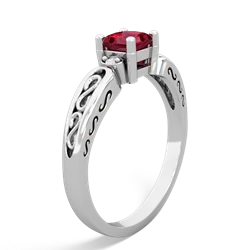 Lab Ruby Filligree Scroll Square 14K White Gold ring R2430