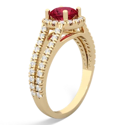 Lab Ruby Pave Halo 14K Yellow Gold ring R5490