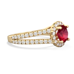 Lab Ruby Pave Halo 14K Yellow Gold ring R5490