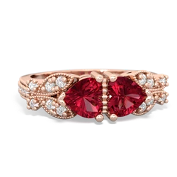 Lab Ruby Diamond Butterflies 14K Rose Gold ring R5601