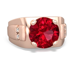 Lab Ruby Men's 9Mm Round 14K Rose Gold ring R1822