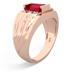 Lab Ruby Men's 9X7mm Emerald-Cut 14K Rose Gold ring R1835