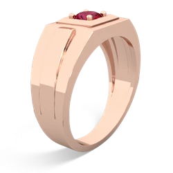 Lab Ruby Men's Squared Circle 14K Rose Gold ring R0480