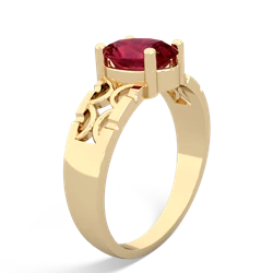 Lab Ruby Art Deco Filigree 14K Yellow Gold ring R2322