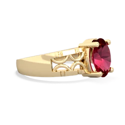 Lab Ruby Art Deco Filigree 14K Yellow Gold ring R2322