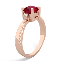 Lab Ruby Cushion Rope 14K Rose Gold ring R2484