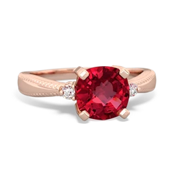 Lab Ruby Cushion Rope 14K Rose Gold ring R2484