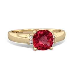 Lab Ruby Simply Elegant Cushion 14K Yellow Gold ring R2489