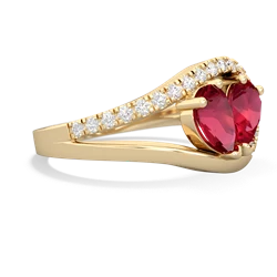 Lab Ruby Nestled Heart Keepsake 14K Yellow Gold ring R5650