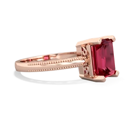 Lab Ruby Milgrain Scroll 14K Rose Gold ring R2338