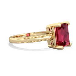 Lab Ruby Milgrain Scroll 14K Yellow Gold ring R2338