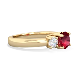 Lab Ruby Diamond Three Stone Round Trellis 14K Yellow Gold ring R4018