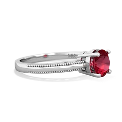 Lab Ruby Milgrain Filigree 14K White Gold ring R5090