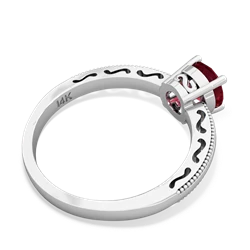 Lab Ruby Milgrain Filigree 14K White Gold ring R5090